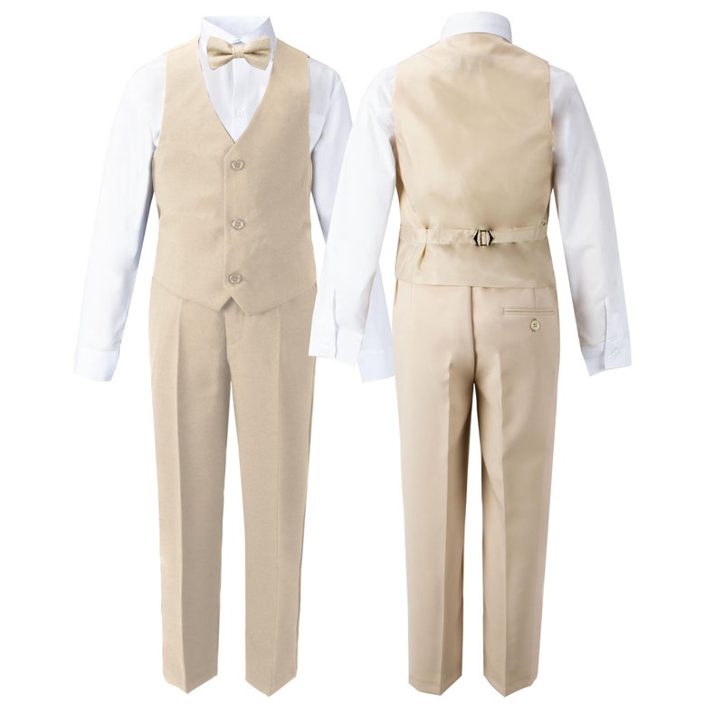 Spring Notion Boys' Modern Fit Light Khaki Dress Suit Set with Champagne Bow Tie 07 - Image 2